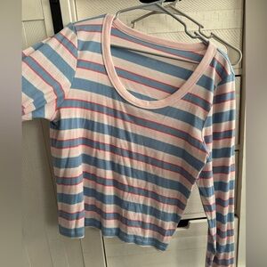 American Eagle Outfitters Blue and Pink Striped Long Sleeve Tee